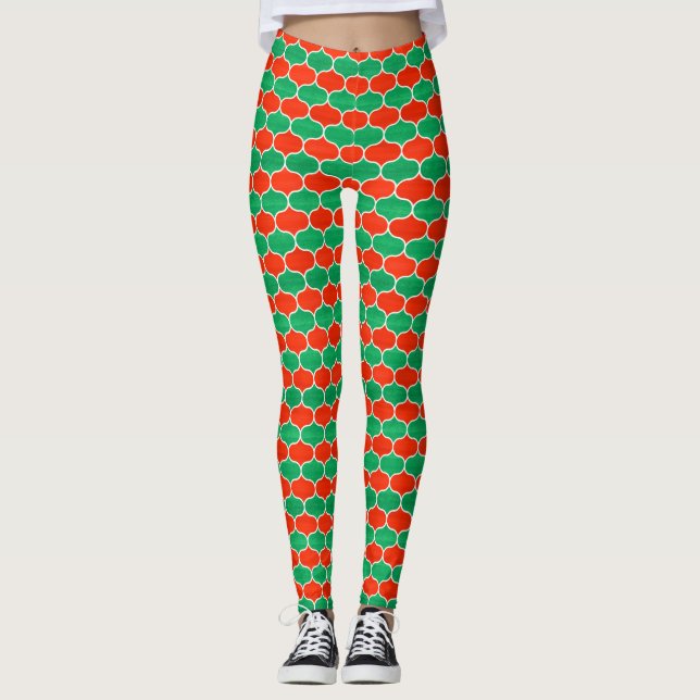 Festival Red Green Christmas Ogee Muster Leggings (Vorderseite)