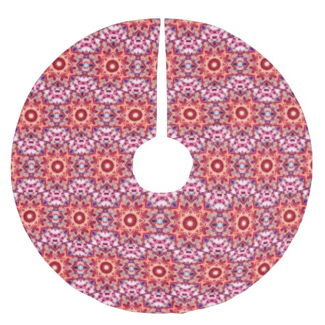Festival Red Maximalist Weihnachts-Star-Muster Polyester Weihnachtsbaumdecke (Vorderseite)
