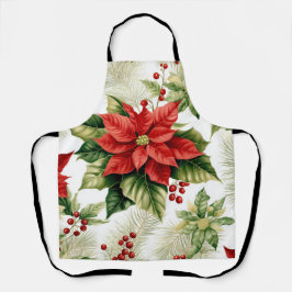 Festival Red Poinsettia Holly Berry Weihnachten Schürze