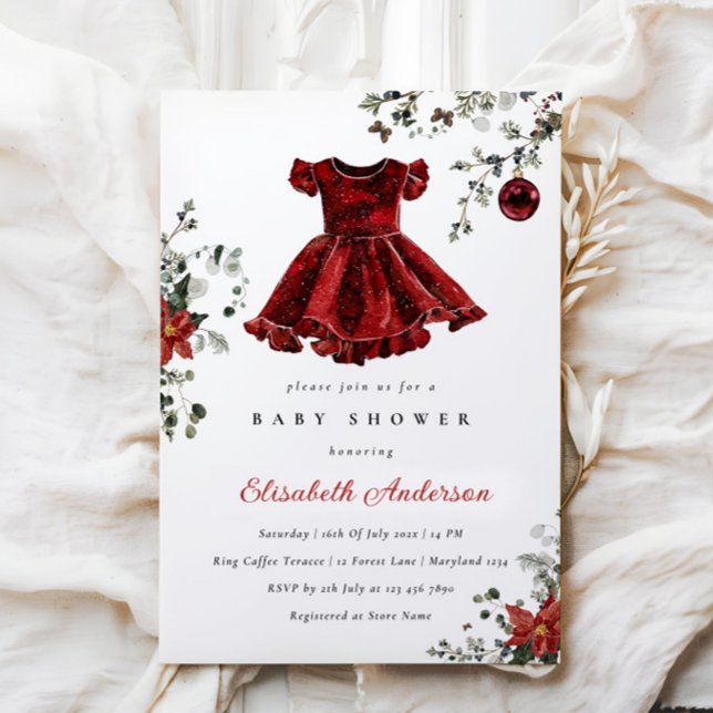 Festival Red Winter Baby Shower Invitation Girl Einladung (Von Creator hochgeladen)