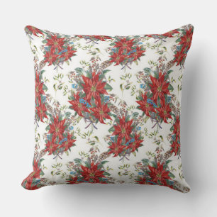 Festival Rich Red Poinsettia Blume Platz Pillow Kissen