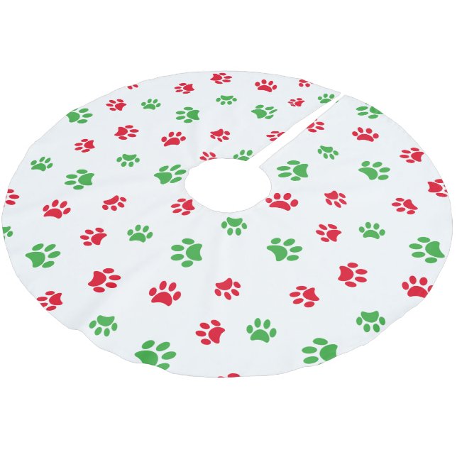 Festival Rot grüne Paw druckt Weihnachten Polyester Weihnachtsbaumdecke (Schrägansicht)