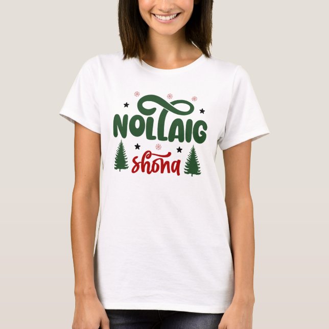 Festival Rot und Grün Nollaig Shona T-Shirt (Vorderseite)