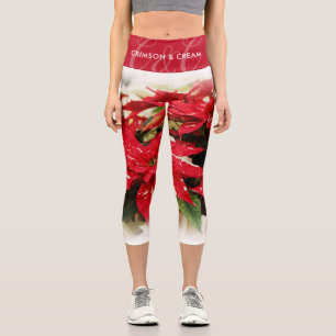 Festival Rotes Weißes Blumengestein Capri Leggings