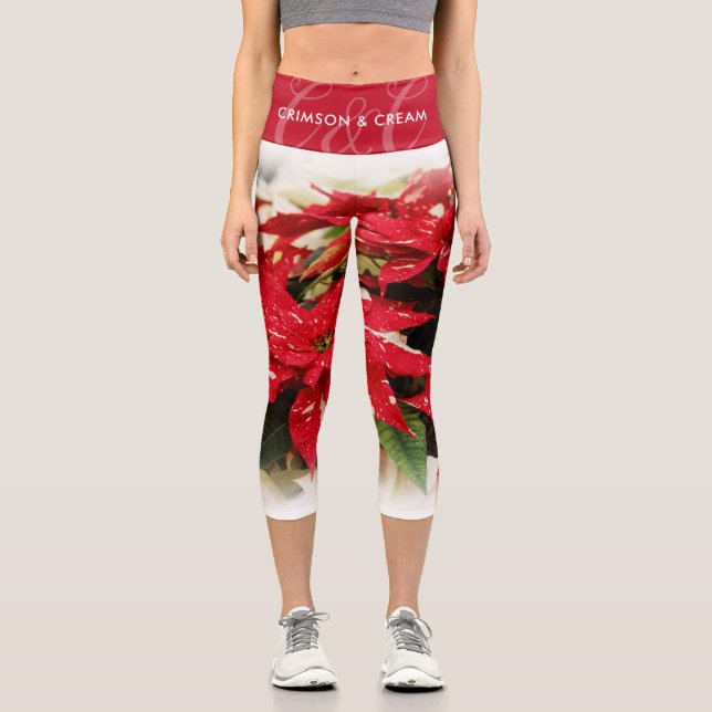 Festival Rotes Weißes Blumengestein Capri Leggings (Vorderseite)