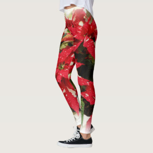 Festival Rotes Weißes Blumengestein Leggings