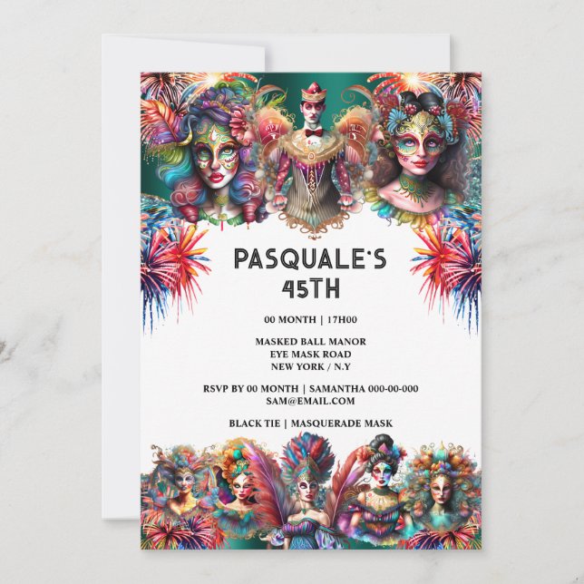 Festival Showman Frauenfeuerwerk Thema Karneval Einladung (Vorderseite)