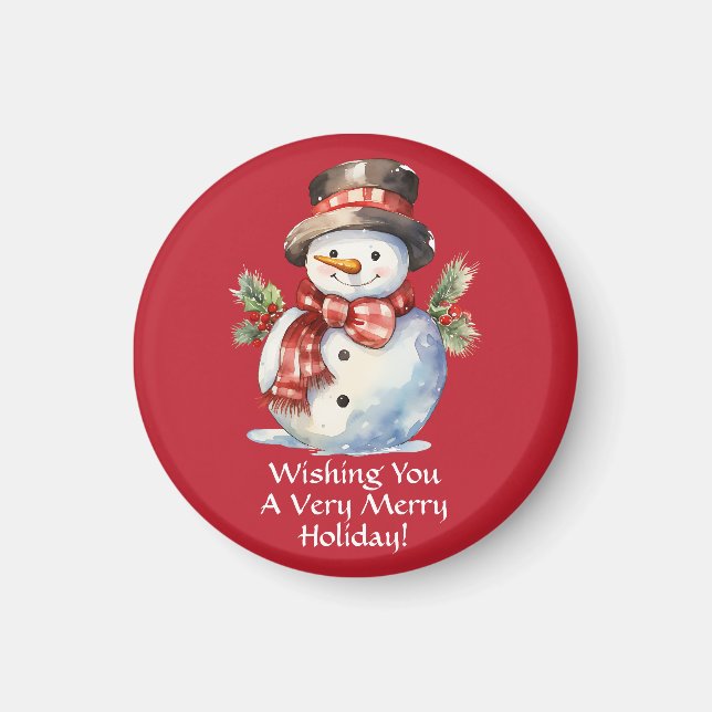 Festival Snowman Watercolor Holiday Magnet (Vorne)