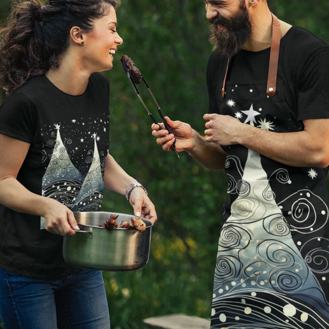 Festival und Whimsical Holiday Tree Poster Schürze (Festive twilight holiday aprons and shirts for the Christmas season.  Whimsical and cute!)