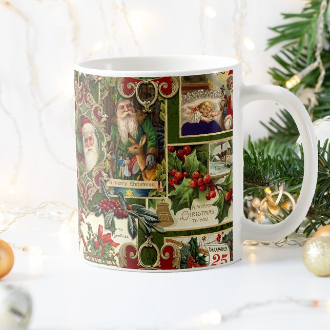Festival Vintage Christmas Ephemera Collage Green Kaffeetasse (Von Creator hochgeladen)