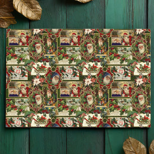 Festival Vintage Christmas Ephemera Collage Green Seidenpapier