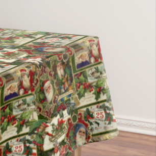 Festival Vintage Christmas Ephemera Collage Green Tischdecke
