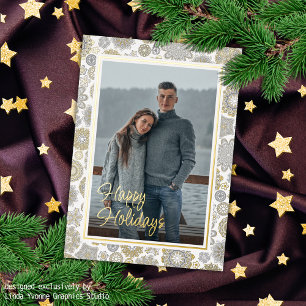 Festivalflora Mandala Schneeflocken Muster Gold Folien Feiertagskarte