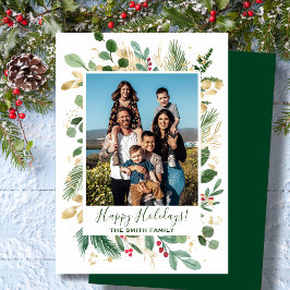 Festivalgrün Blattwerk Pine Wasserfarben Feiertagskarte