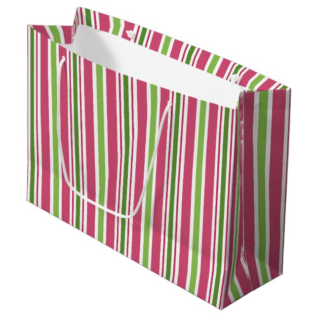 Festivalpink Candy Stripes Geschenktasche Große Geschenktüte (Vorderseite Schrägansicht)