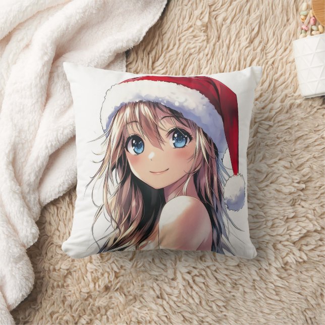 Festivals Anime Girl-Weihnachtsmannmütze mit hellb Kissen (Decke)