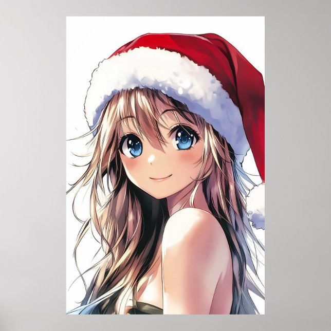 Festivals Anime Girl-Weihnachtsmannmütze mit hellb Poster (Vorne)