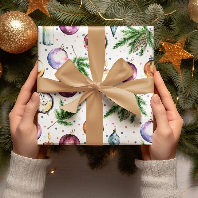 Festivals Bauble Watercolor Weihnachten Geschenkpapier (Von Creator hochgeladen)