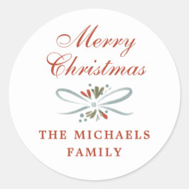 Festivals Blauer Band und Poinsettia Weihnachten Runder Aufkleber