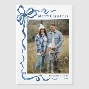 Festivals Blue Christmas Bow Foto Magnetic Card Magnetkarte