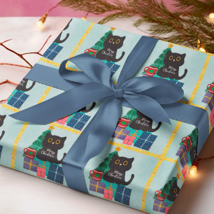 Festivals Blue Gold Weihnachts Black Cat Kaffee Geschenkpapier