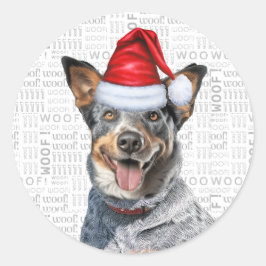 Festivals Blue Heeler Dog Woof Word Art Weihnachte Runder Aufkleber