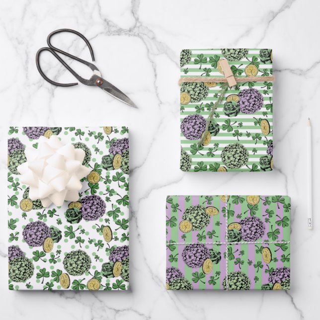 Festivals Blumengrün Kleidung St Patricks Day Geschenkpapier Set (Vorderseite)