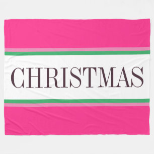 Festivals Bright Pink Green White CHRISTMAS Streif Fleecedecke