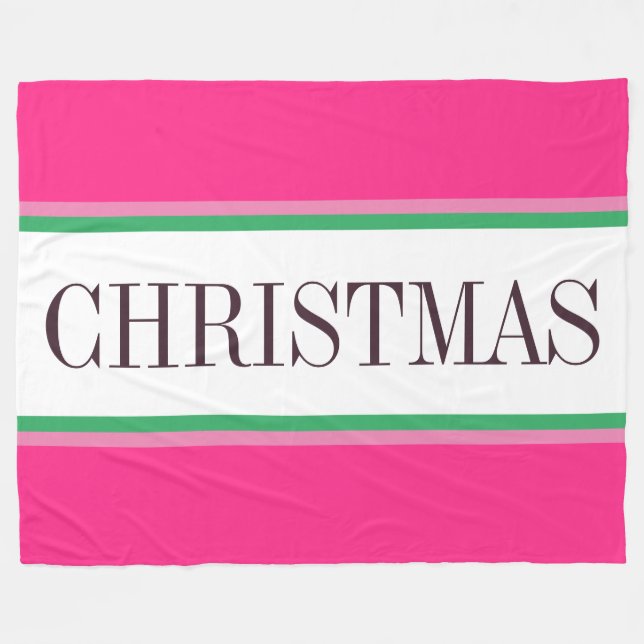 Festivals Bright Pink Green White CHRISTMAS Streif Fleecedecke (Vorderseite (Horizontal))