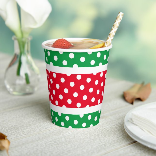 Festivals Bright Red Green Polka Dots Streifen Pappbecher (In Situ)