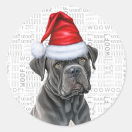 Festivals Cane Corso Dog Woof Word Art Weihnachten Runder Aufkleber