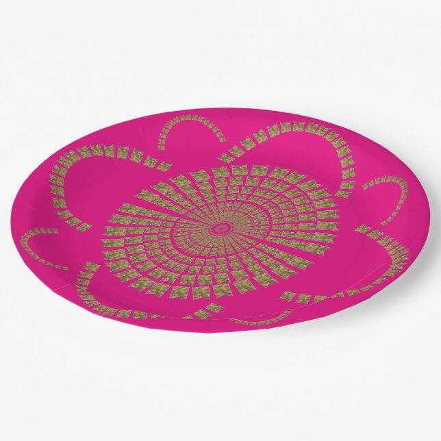 Festivals Chic Gold Hot Pink Party Dekorative Blum Pappteller (Schrägansicht)