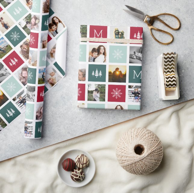 Festivals Collage Monogram | 15 Foto Urlaub Geschenkpapier (Kunsthandwerk)