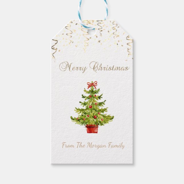 Festivals Confetti, Weihnachtsbaum der Wasserfarbe Geschenkanhänger (Vorderseite)
