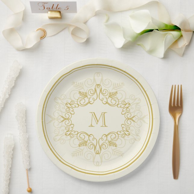 Festivals Deko Frame Monogram Classy Holiday Pappteller (Hochzeit)