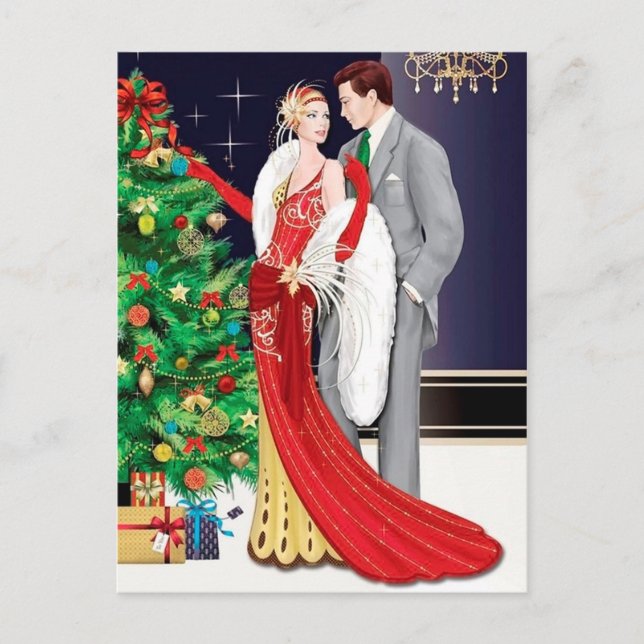 Festivals Deko Retro Vintages Paar Feiertagspostkarte (Vorderseite)