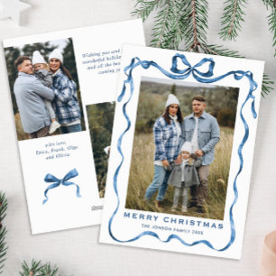 Festivals Dusty Blue Christmas Bow Ribbon 3 Foto Feiertagskarte