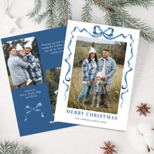 Festivals Dusty Blue Christmas Bow Ribbon 3 Foto Feiertagskarte