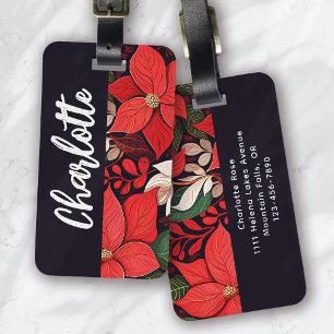 Festivals Floral Poinsettia Monogramm Gepäckanhänger