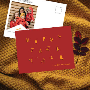 Festivals Foto "Happy Fall Y'all" Rot Feiertagspostkarte