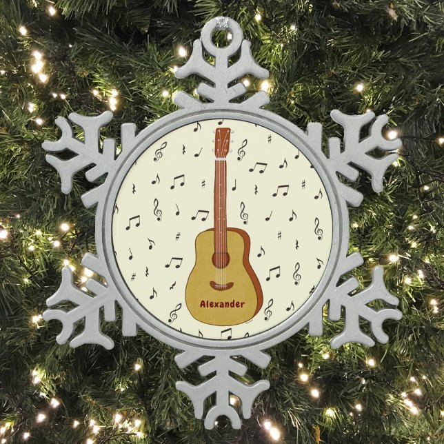 Festivals Gitarrist Music Lover Design Schneeflocken Zinn-Ornament (Guitar With Music Notes Personalized Snowflake Pewter Christmas Ornament)