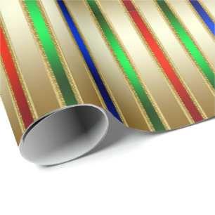 Festivals Glam Stripes Red Blue Green Gold Geschenkpapier