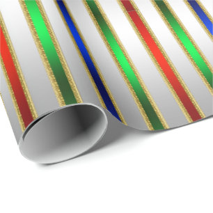 Festivals Glam Stripes Red Blue Green Silver Geschenkpapier
