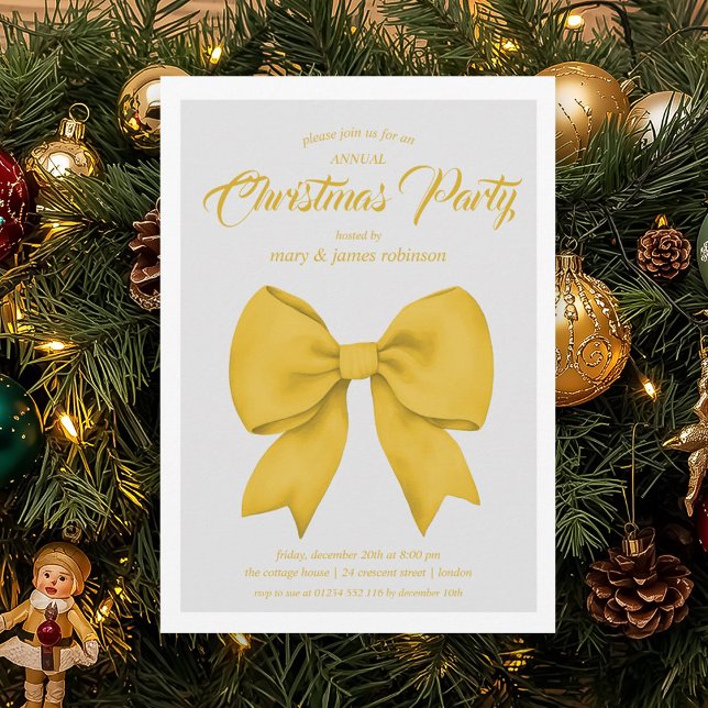 Festivals Gold Bow Weihnachtsfeier Einladung (Festive Gold Bow Christmas Holiday Party Invitation)