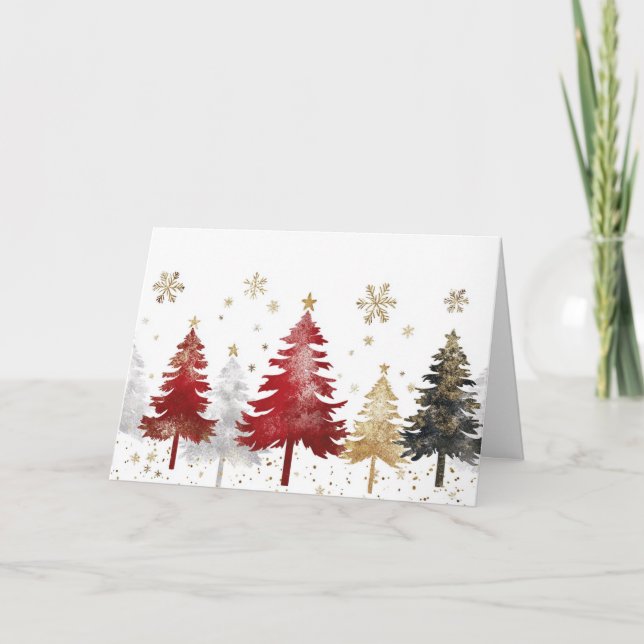 Festivals Gold Foil und Red Christmas Scene Karte (Vorderseite)