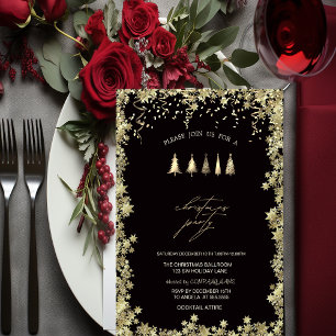 Festivals Gold Pine Trees, Stars Weihnachten Party Einladung