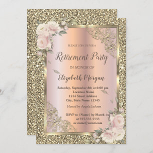 Festivals Gold Rahmen, Rose, Glitzer-Rente Einladung