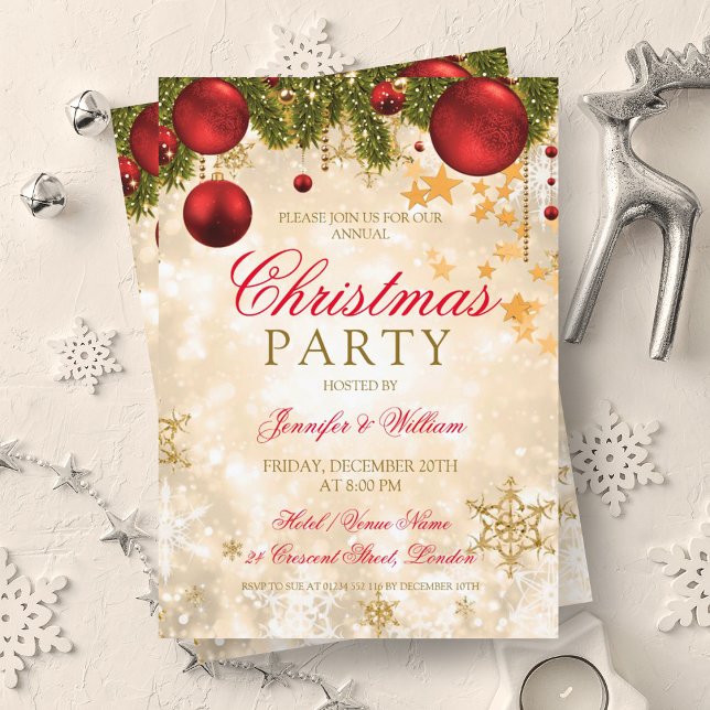 Festivals Gold Weihnachtsfeier Einladung (Festive Gold Christmas Holiday Party Invitation)