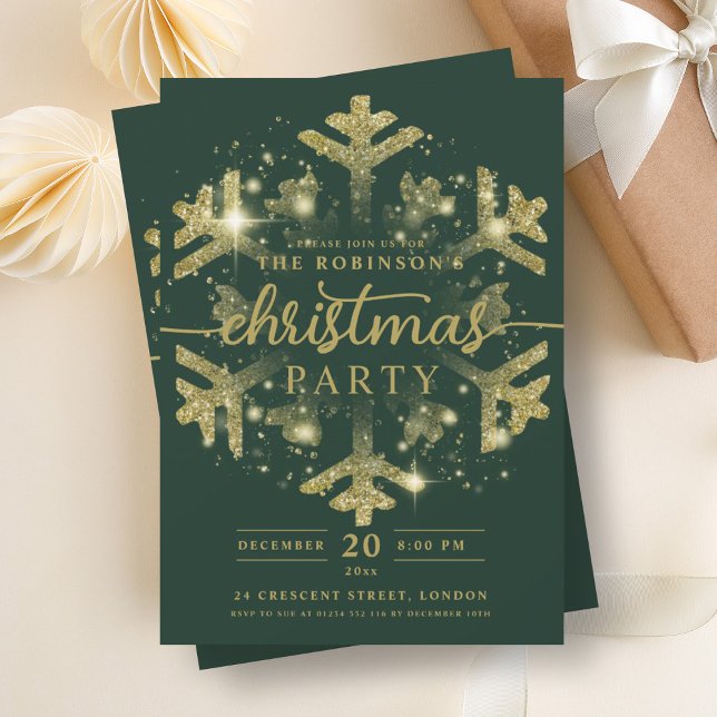 Festivals Gold Winter Snowflake Weihnachten Grün Einladung (Festive Gold Winter Snowflake Christmas Green Invitation)