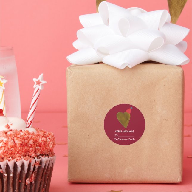 Festivals Goldenes Herz mit Weihnachten Hat Red Ge Runder Aufkleber (Party)